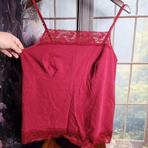 Apt 9 Essentials Red Lace Cami Top Womens 1X Y2K Cotton Blend Spaghetti Strap